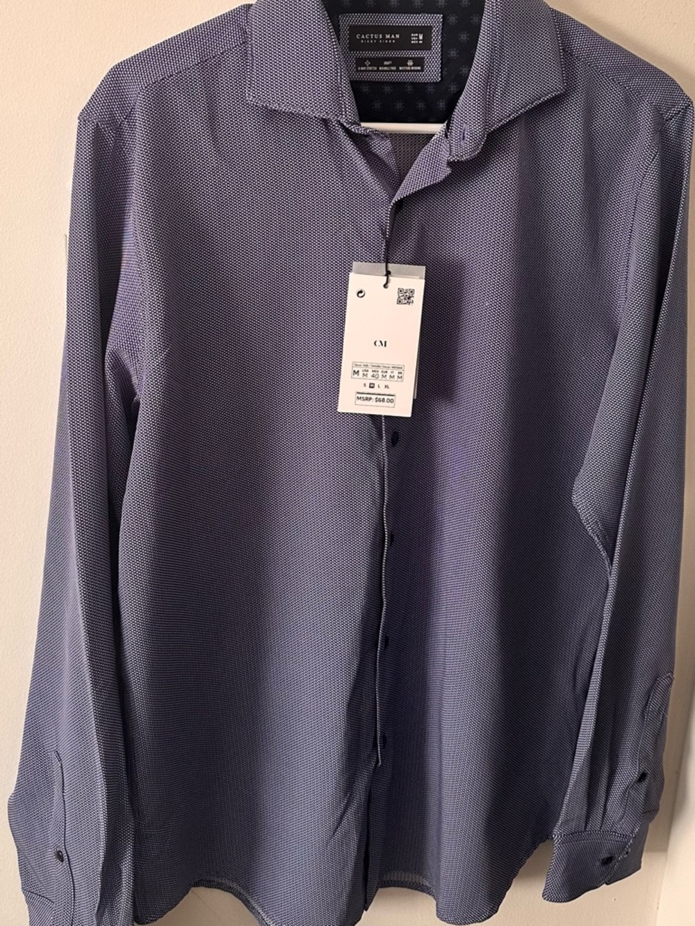 Cactus Man Blue Micro-Pattern Casual Button-Down Shirt - Picture 12 of 12